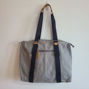 Qwstion Simple Zipshopper Gray Canvas Tote Zip Bag